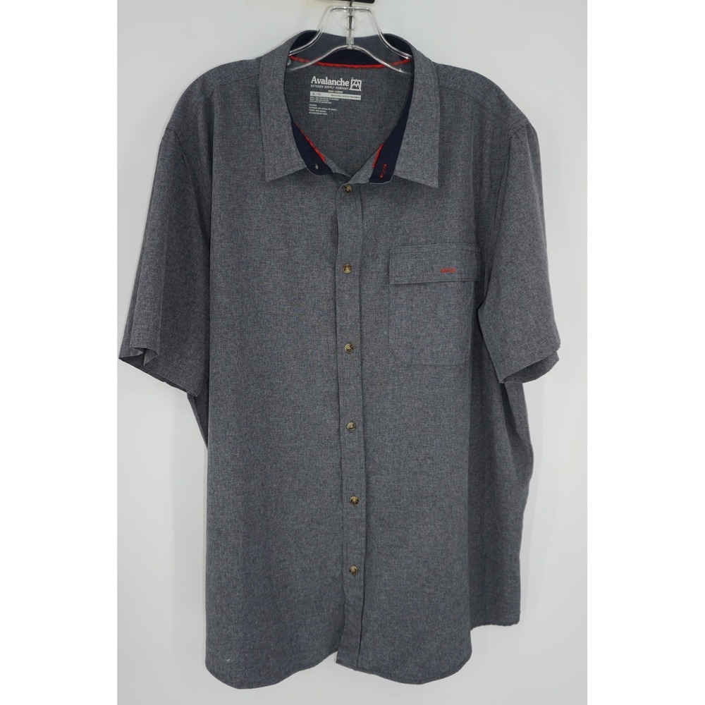 Avalanche Shirt Gray Button Up Short Sleeve Polyester Stretch Casual Men's XL